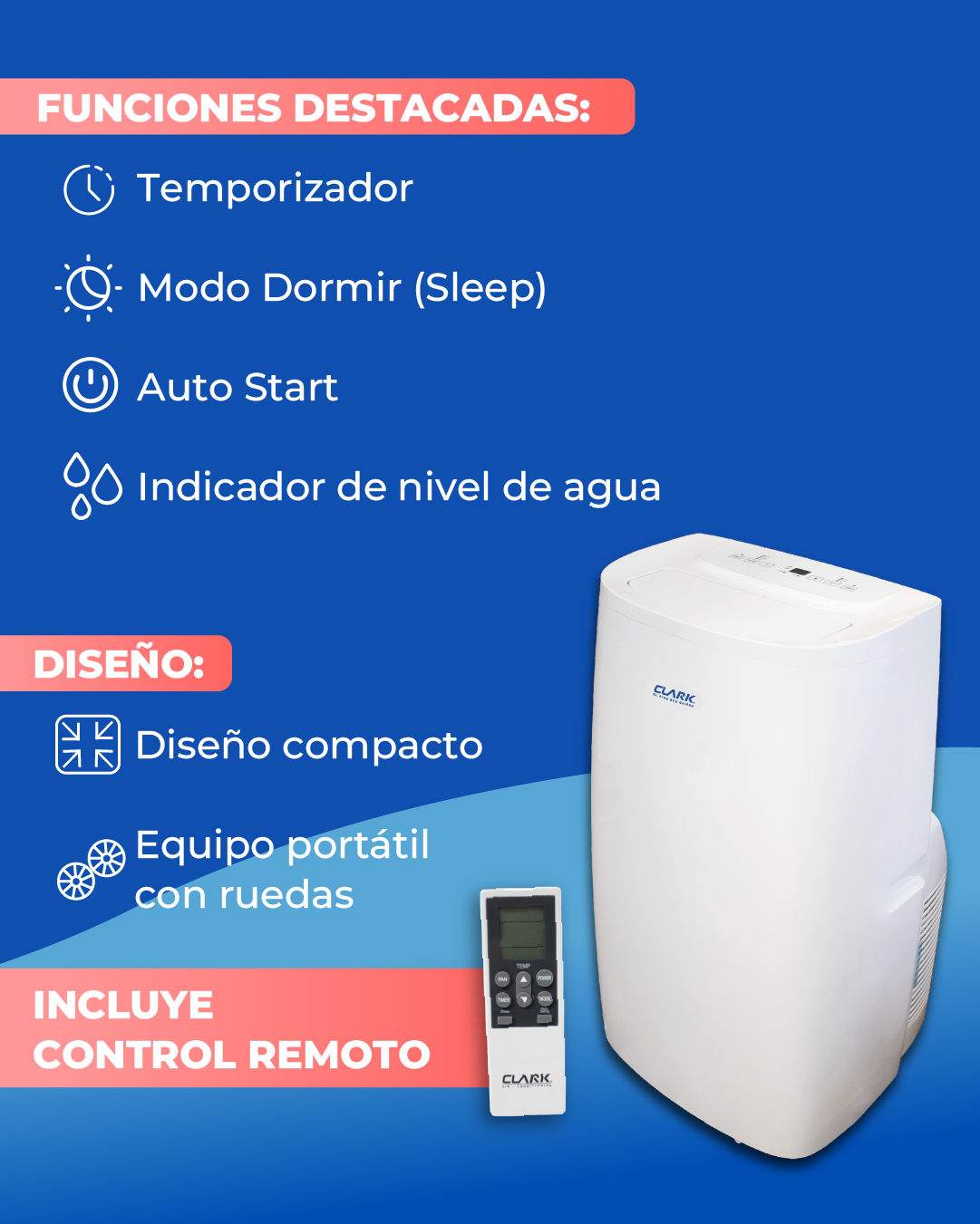 Aire Acondicionado Portátil Clark 14.000 BTU