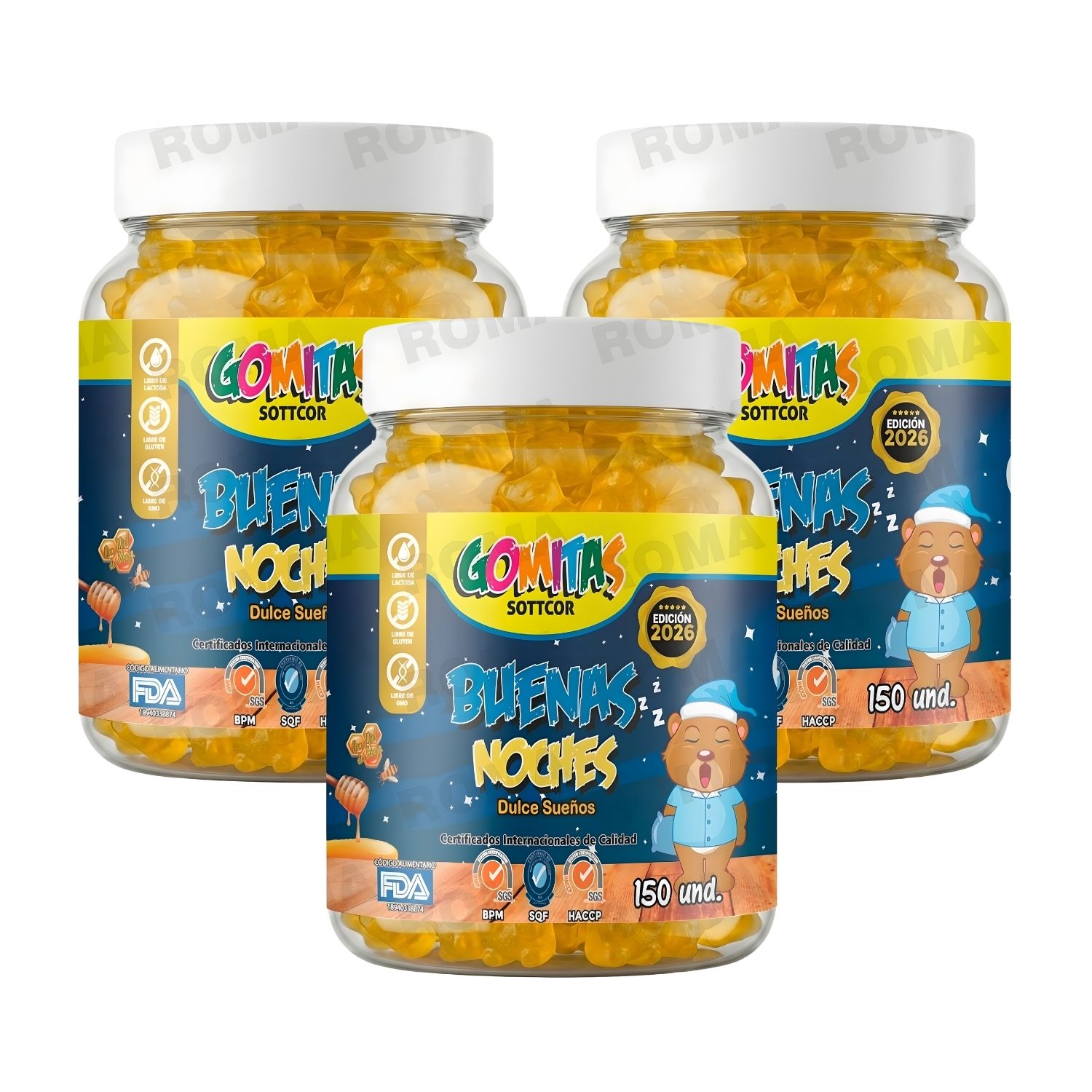 PACK 3 GOMITAS BUENAS NOCHES PARA NIÑOS SOTTCOR LABS 150 UNIDADES